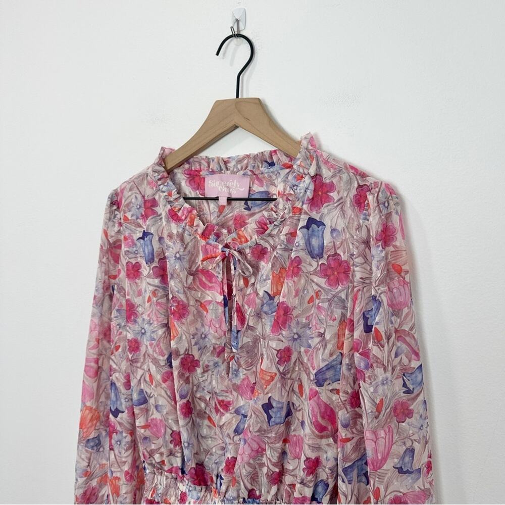 Sincerely Ours Freya Mini Dress Pink Floral Ruffle Smocked Size XS - Picture 5 of 8